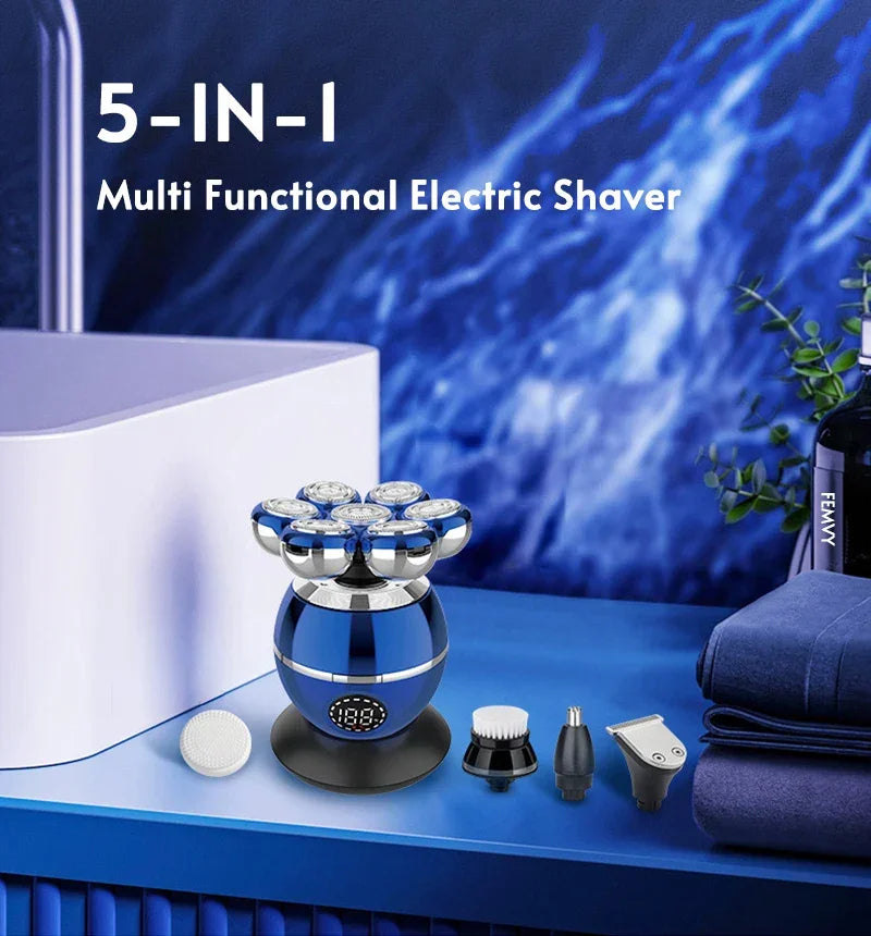 Newest 5-in-1 Electric Shaver 7D Floating Cutter Head Bald Hair Clipper Wireless Charging Men Nose Trimmer Electric Beard Razor - Empire P.E