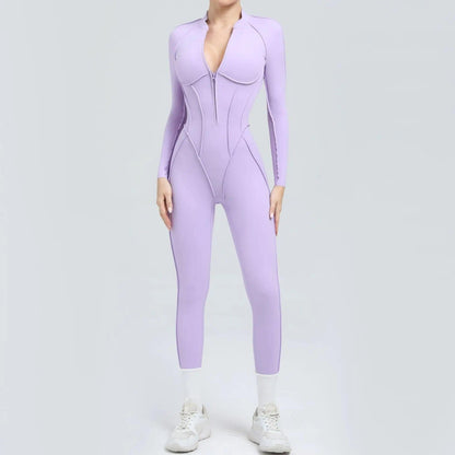 Pad Yoga Jumpsuit Short Sleeve Zipper Sports Wear Gym Fitness - Empire P.E