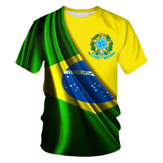 BRASIL Summer Men's T-Shirt Brazil National Emblem Flag Print Casual T-Shirt O Neck Loose Short Sleeve Large Size Men's Clothing - Empire P.E