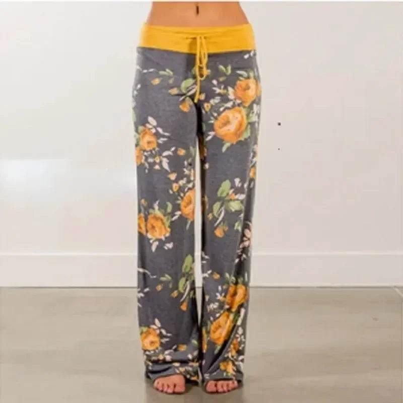 Plus Size L-8XL Fashion Women Casual Loose Stretch Printing Long Wide Leg Yoga Pants Drawstring Lounge Pants Pajama Pants - Empire P.E