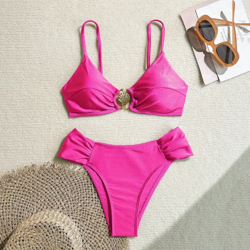 Sexy Pleate High Waist Bikini Set 2025
