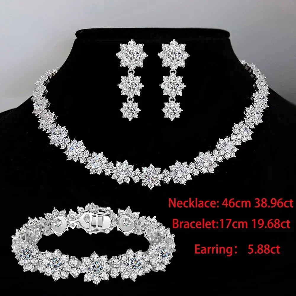 Luxury Flower Moissanite Jewelry Set 925 Sterling Silver Lab Diamond - Empire P.E