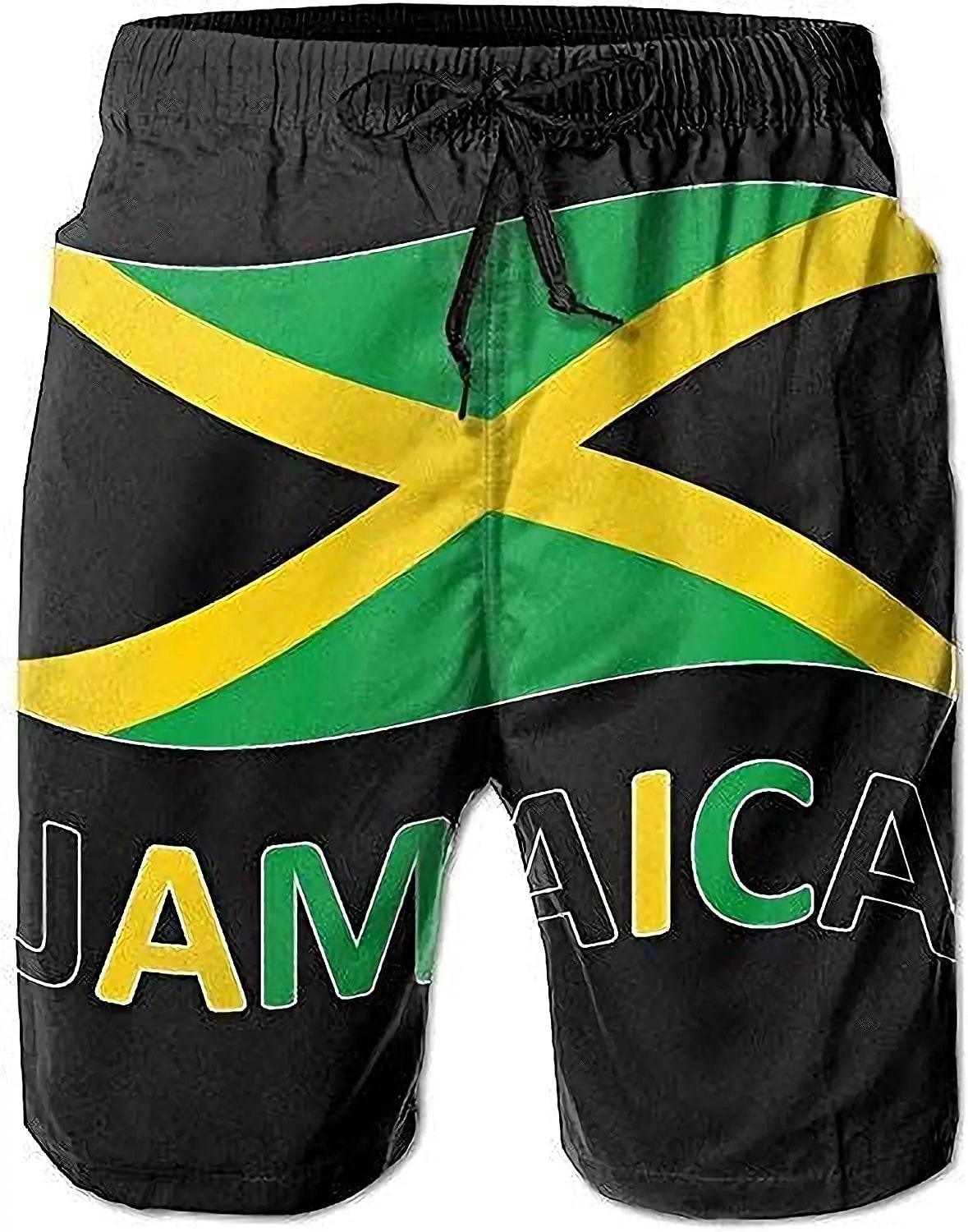 Jamaican Flag Mens Beach Shorts Swimming Trunks Board Shorts Elastic Waist with Pocket - Empire P.E