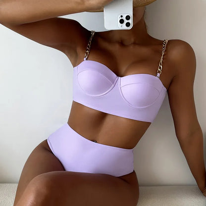 Solid Bikini Sets High Waisted 2024 New Women's Sexy Two Pieces Swimsuit