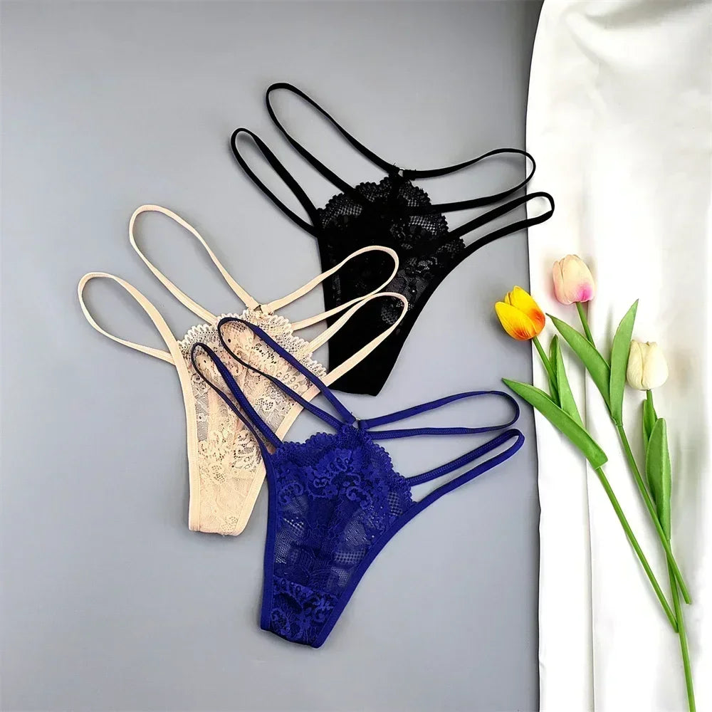 3 Pcs Lace Thin Strap Thong Women Low Waist - Empire P.E