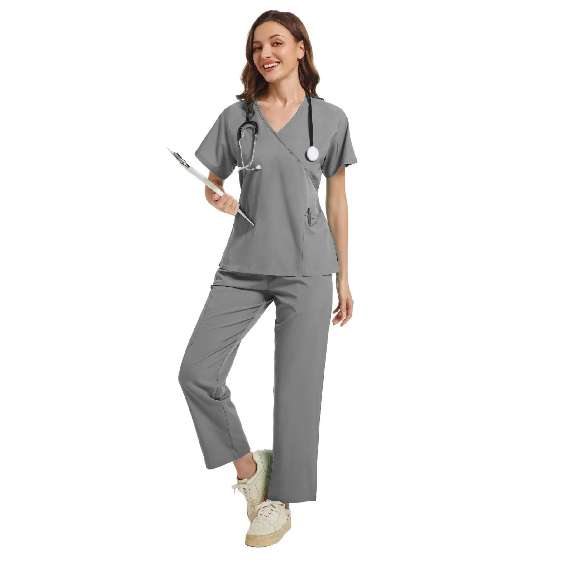 Stretch Scrubs Women Set Medical Scrubs Top+ Jogger Pants Nursing Uniforms Clinical Scrubs Set Nurse Doctor Dustproof Workwear - Empire P.E
