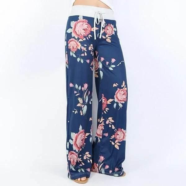Plus Size L-8XL Fashion Women Casual Loose Stretch Printing Long Wide Leg Yoga Pants Drawstring Lounge Pants Pajama Pants - Empire P.E