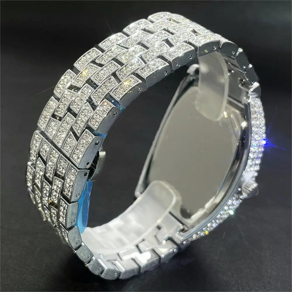 Men's  lce Diamond Sun Pattern Literal Quartz Wristwatch