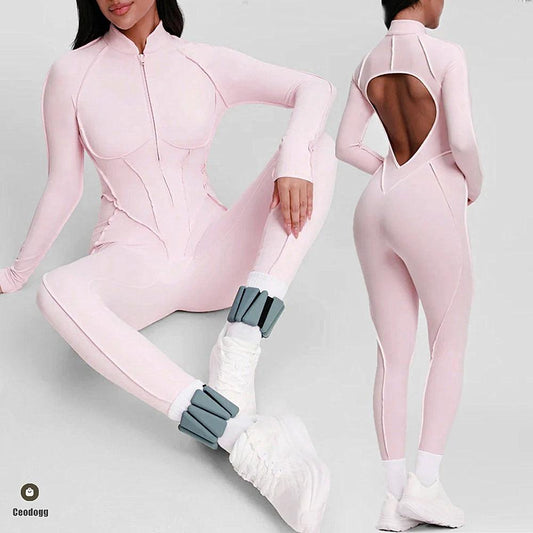 Pad Yoga Jumpsuit Short Sleeve Zipper Sports Wear Gym Fitness - Empire P.E