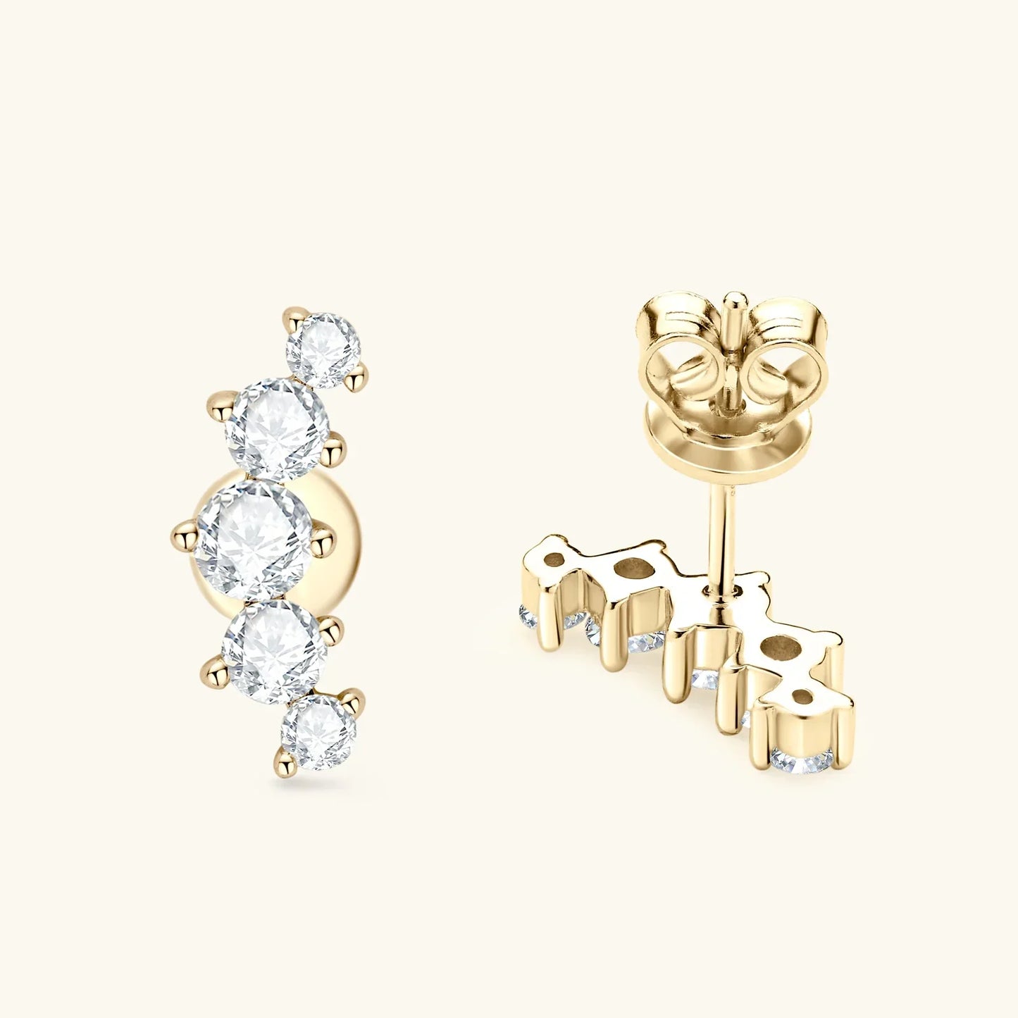 D Color Moissanite Jewelry Yellow Gold Plated Ear Crawler Earrings for Women - Empire P.E