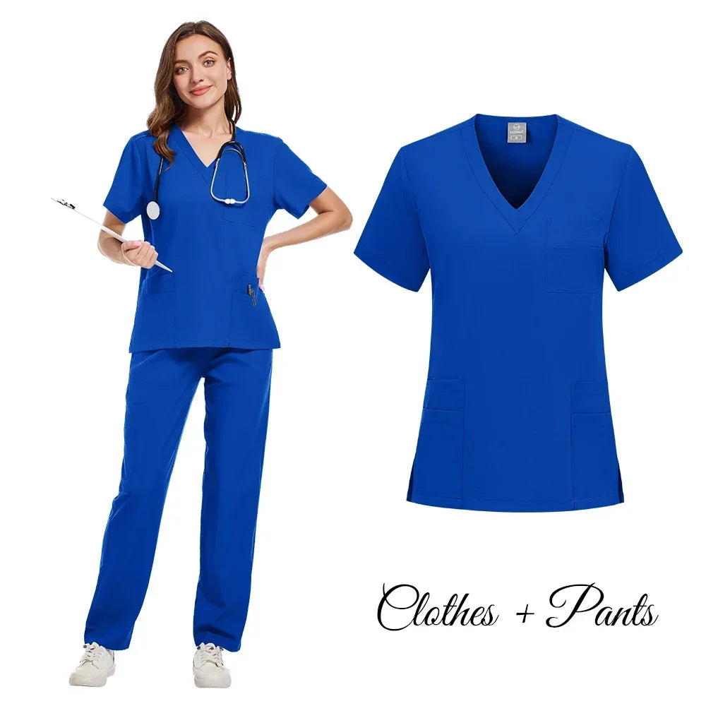New Nurse Uniforms Elatic Solid Tops Pants Scrub - Empire P.E