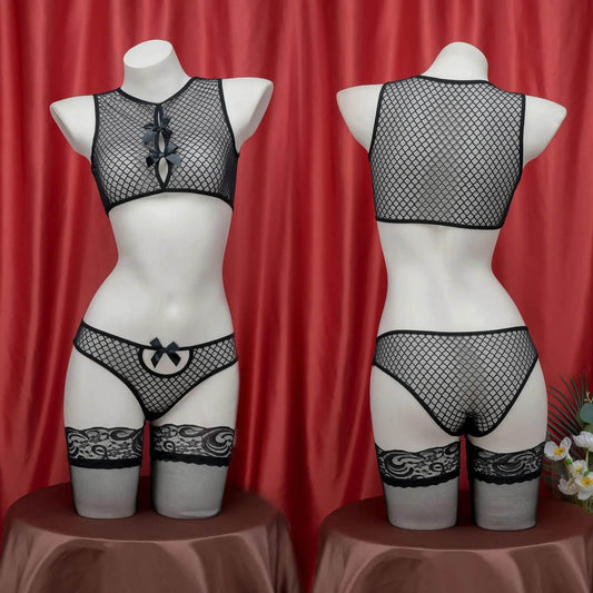 New Black Mesh Bikini Hollow Out Fishnet - Empire P.E
