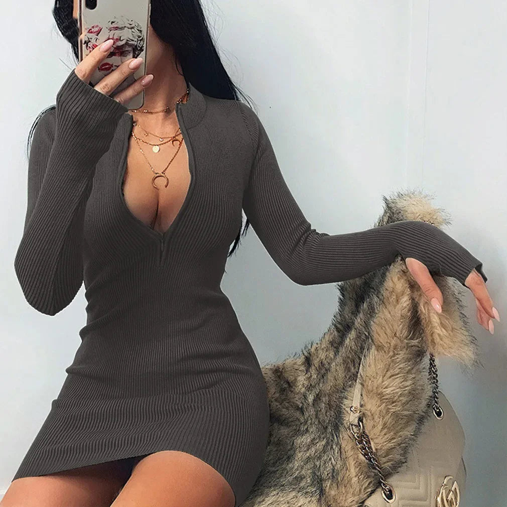 Women Half Zip Up Bodycon Party Dress - Empire P.E