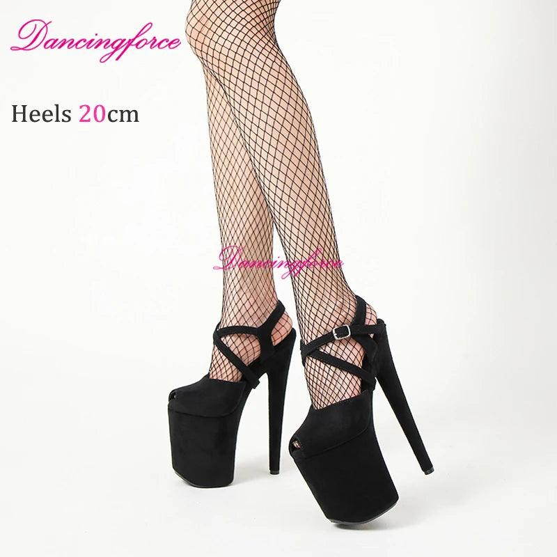 Cross Straps 20cm Sexy Peach Suede High Heels - Empire P.E