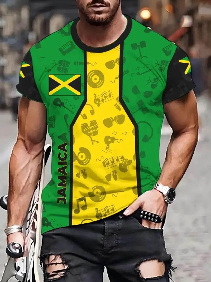 3D Print Jamaica Hummingbird Graphic T-Shirt For Men Casual Short Sleeve Crew Neck Tshirts Men's Plus Size Jamaica Flag Tshirt - Empire P.E