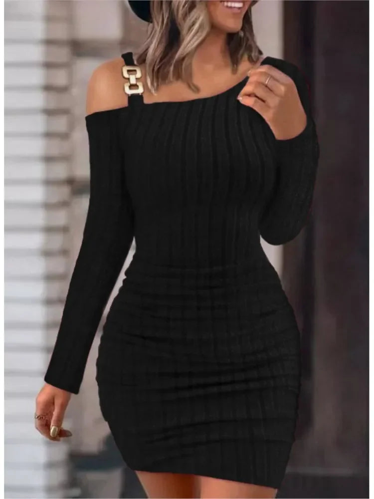 Sexy Chain Off Shoulder Mini Dress - Empire P.E