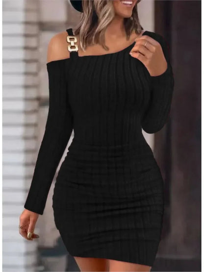 Sexy Chain Off Shoulder Mini Dress - Empire P.E