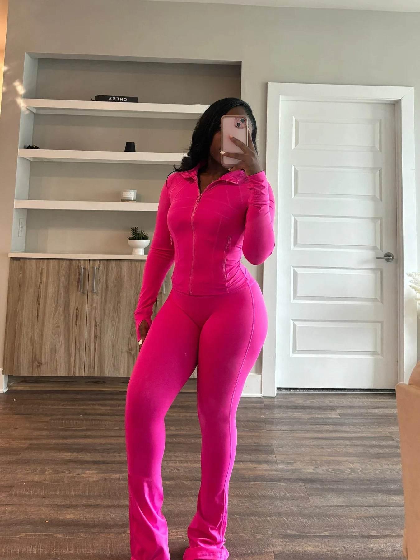 Women 2 Two Piece Outfits Casual Sports Workout Sets Bodycon Tracksuit Long Sleeve Zip Up Jacket Jogger Matching Sweat Pants Set - Empire P.E