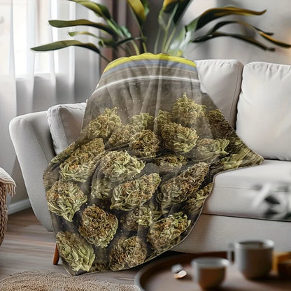 1PC Weed Plant-themed Digital Printed Flannel Blanket - 100% Polyester Fiber