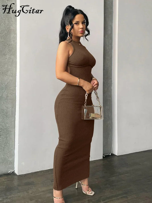 Solid Hollow Out Backless Sleeveless Sexy Slit Mini Dress - Empire P.E