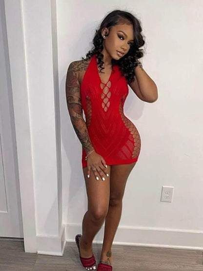 Transparent Lace Short Dress Backless Hollow - Empire P.E
