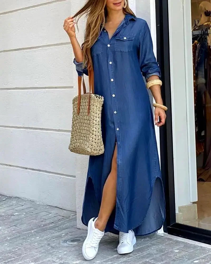 Long Sleeve Dress Plaid Robe Maxi Beach Dress - Empire P.E