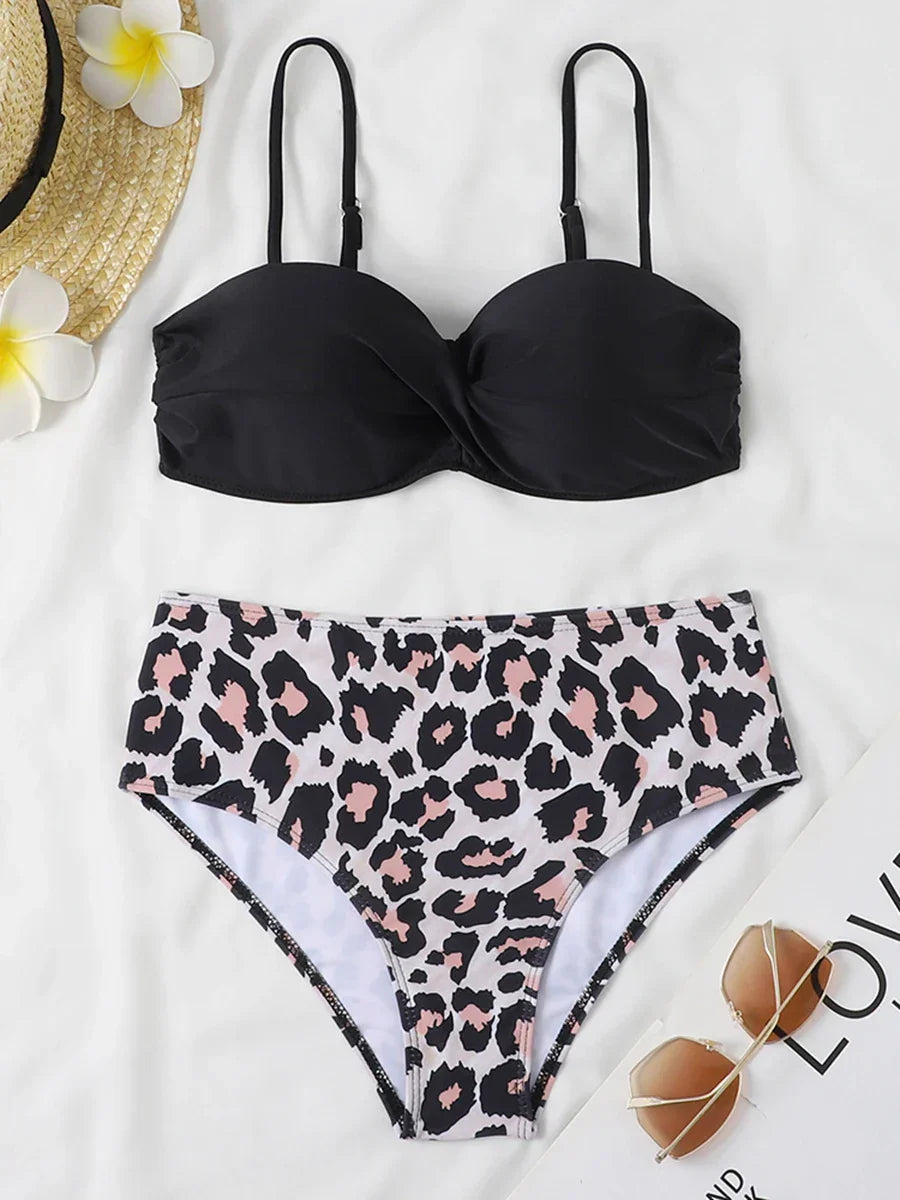 2025 Bandeau Swimsuit Women High Waist Bikini