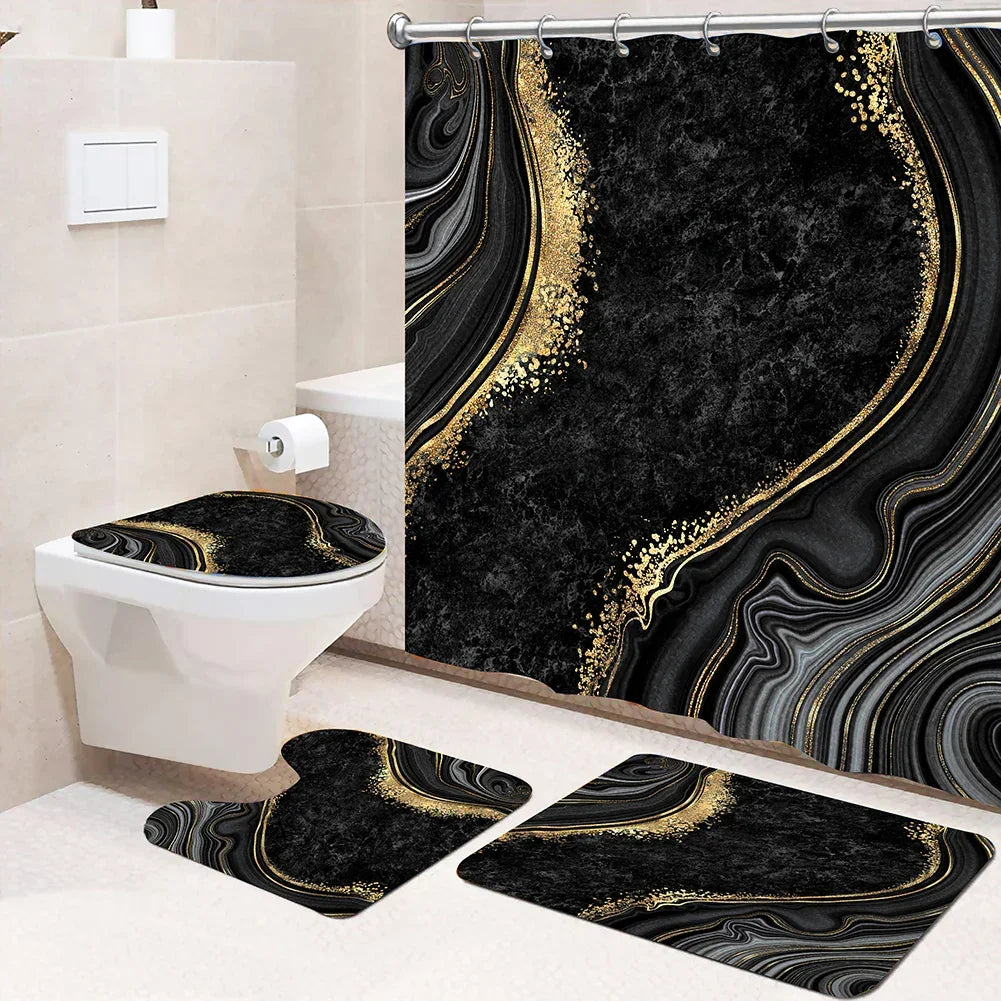4-Piece Set 3D Printed 180x180cm Waterproof Shower Curtain With Hooks - Empire P.E