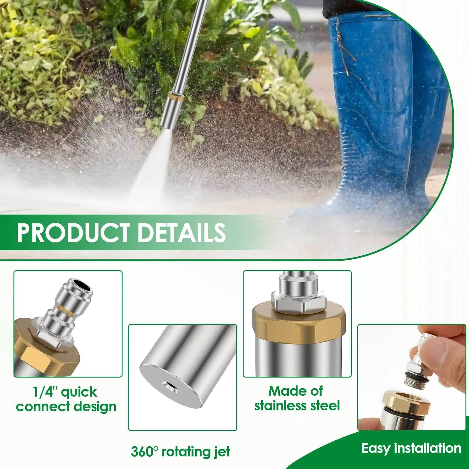 Pressure Washer Tips Turbo Nozzle With 1/4'' Quick Connect 360°Rotating Power Washer Nozzles 5000 PSI Spray Nozzle for Driveway - Empire P.E