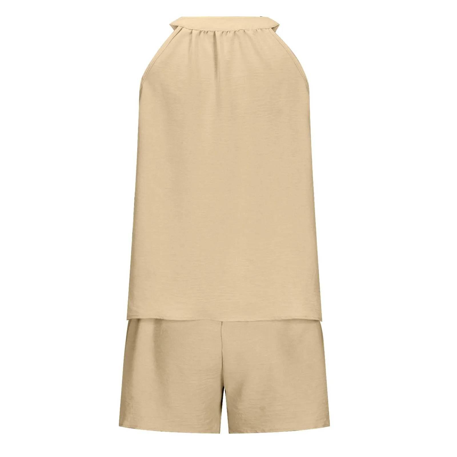 Women'S Summer Casual Suit New Urban Casual Women'S Solid Color Sleeveless Vest Elastic Shorts Home Clothes Two-Piece Set - Empire P.E
