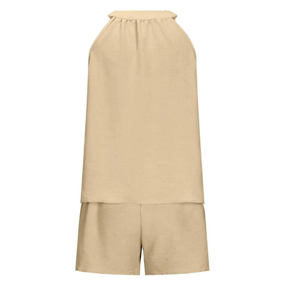 Women'S Summer Casual Suit New Urban Casual Women'S Solid Color Sleeveless Vest Elastic Shorts Home Clothes Two-Piece Set - Empire P.E