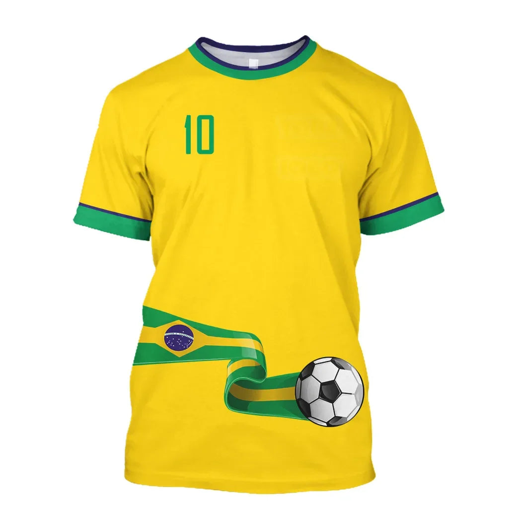 Brazil Jersey Men's T-shirt O Collar Oversized Men's and Women's 3D Printed Brazilian Flag Select Soccer Short-sleeved Team Shir - Empire P.E