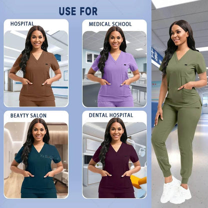Stretch Scrubs Women Set Uniforms Scrubs Top+ Jogger Pants - Empire P.E
