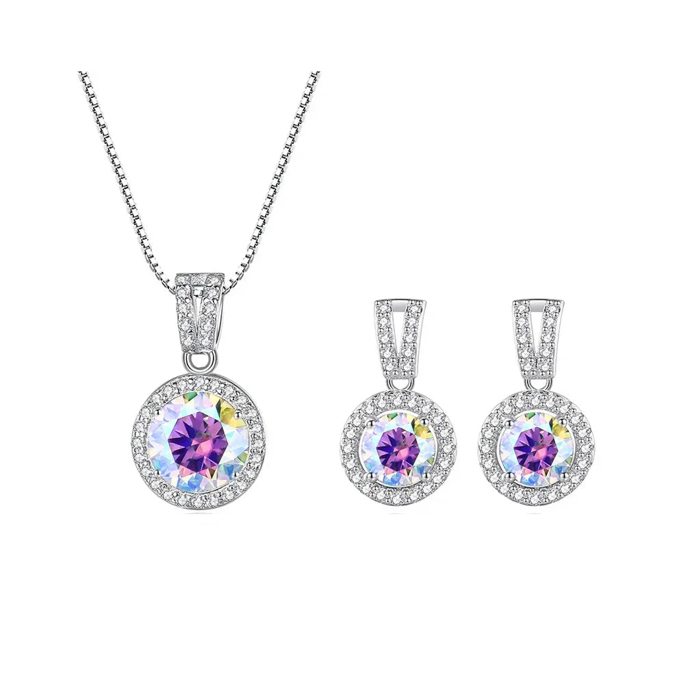 2ct total Moissanite Jewelry Set Sterling Silver 925 Necklace Earrings - Empire P.E