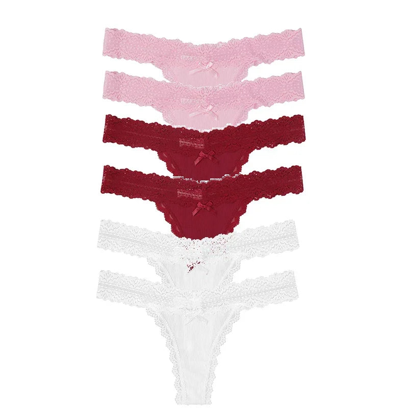 6pcs/Set Perspective Floral Panties Women Lace Thongs Low Waist - Empire P.E