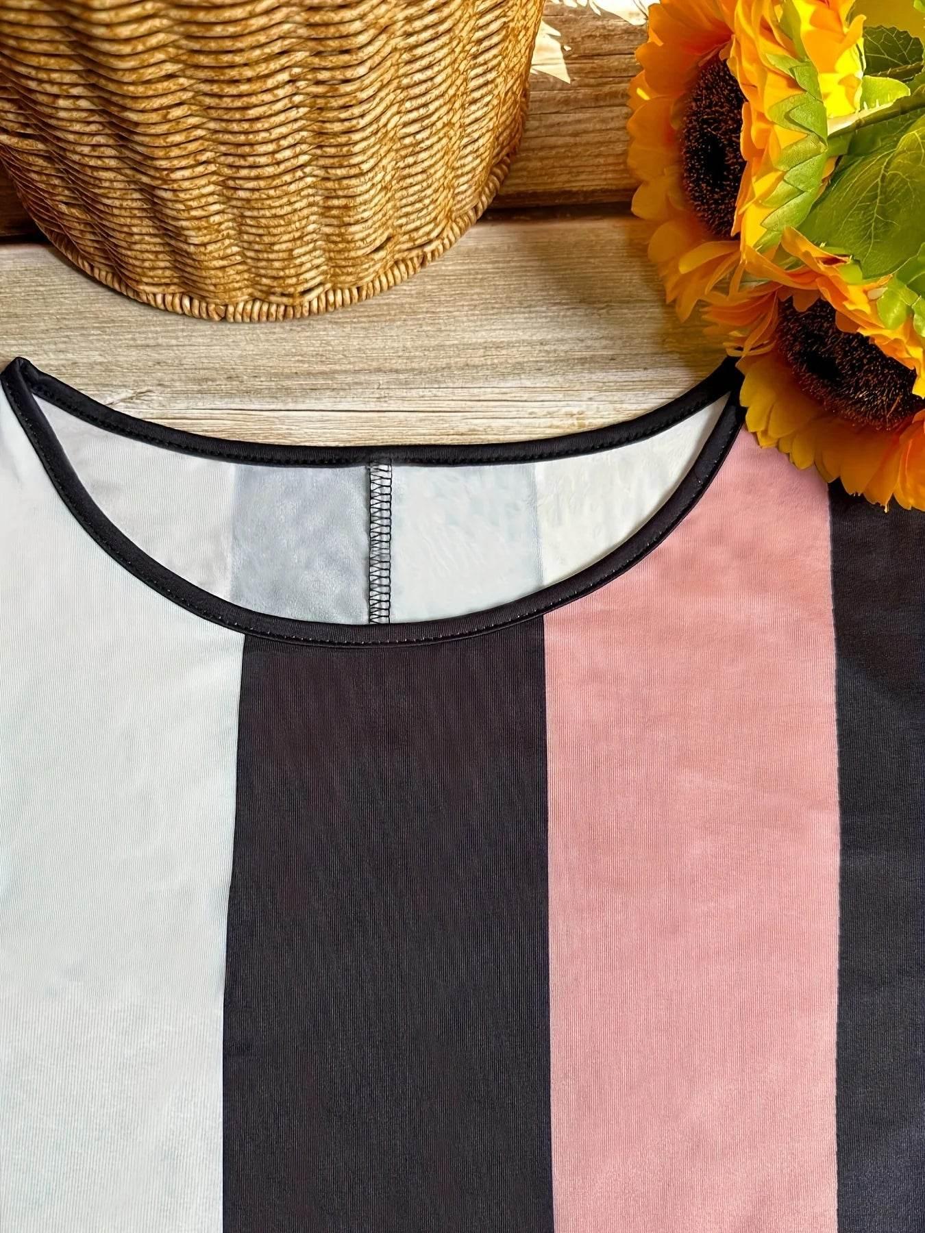 Plus size summer new women's clothing dress, elegant slim fit, fashionable and contrasting color dress for commuting - Empire P.E