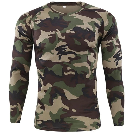 Fashionable Men's Camouflage Printed Men's T-shirt Casual Trend Military Fan Top Autumn New Long Sleeved Round Neck Top - Empire P.E
