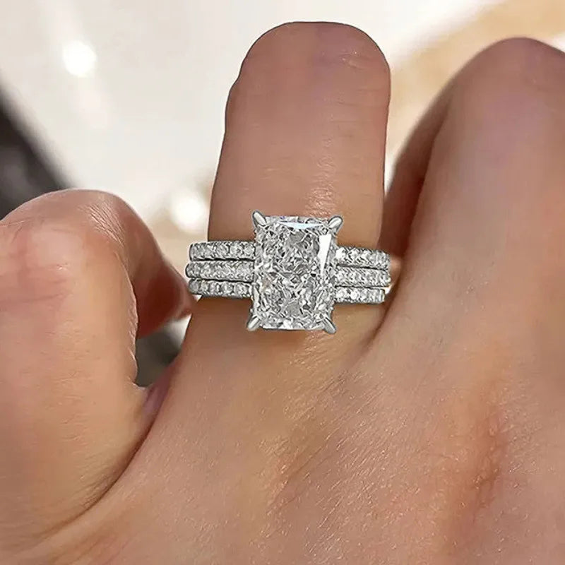 925 Sterling Silver 3Pc/Set Wedding Rings Set