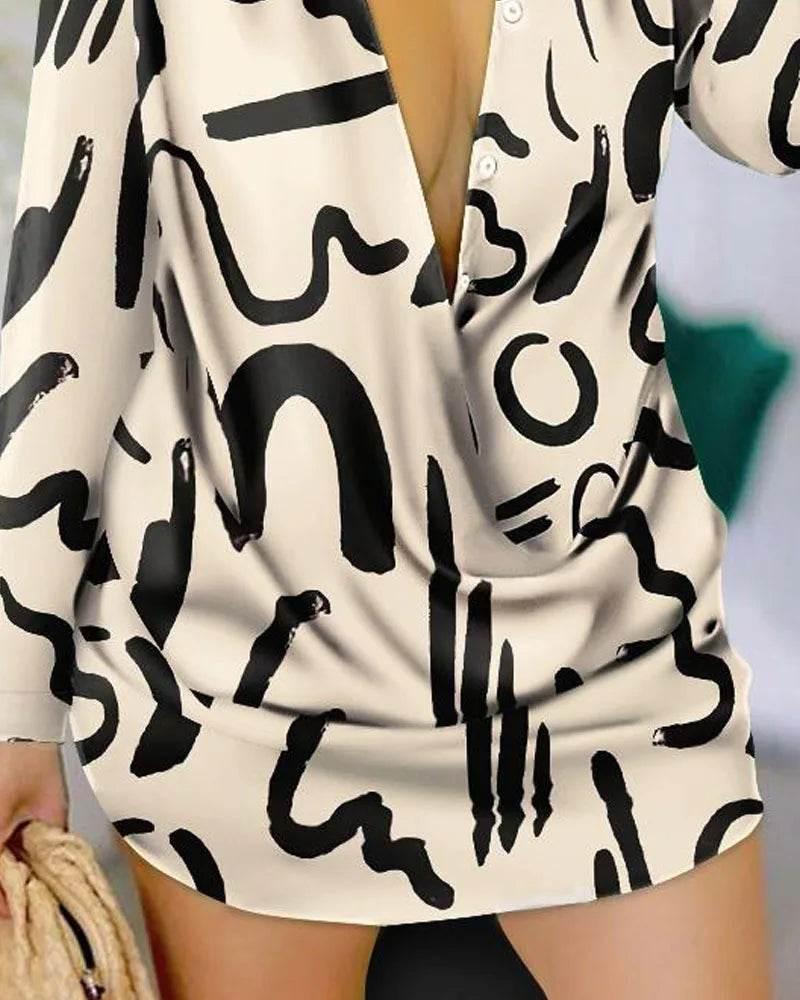 Print Long Sleeve Shirt Dress - Empire P.E