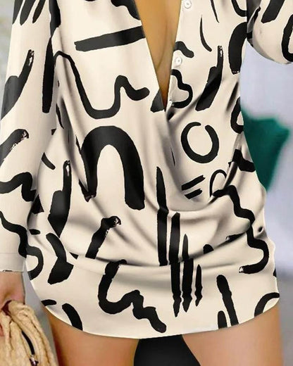 Print Long Sleeve Shirt Dress - Empire P.E