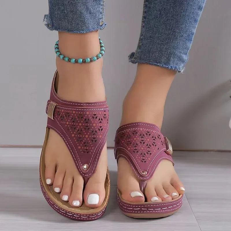 Clip Toe Wedge Heel Sandals for Women Summer Pu Leather Platform Platform Flip Flops Ladies Lightweight Diabetic Walking Sandals - Empire P.E