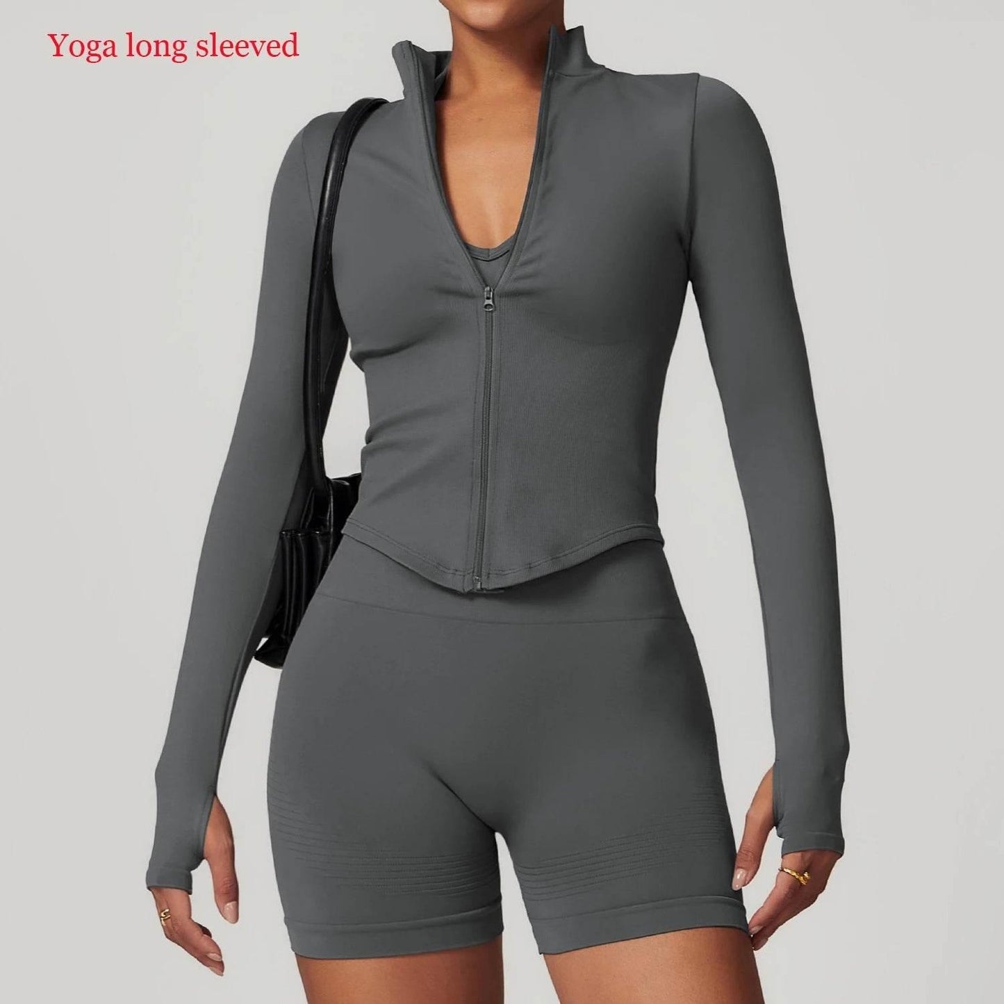 Women Seamless Zipper Jacket Yoga Long Sleeved Gym Top Ribbed Yoga Stand Collar Jacket Running Workout Sport Coat Women's Shirts - Empire P.E