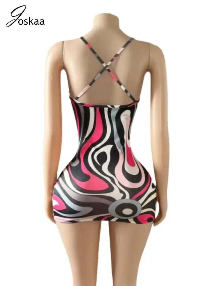 2025 Summer Women's Sexy Colorful Striped Print Mini Dress - Empire P.E