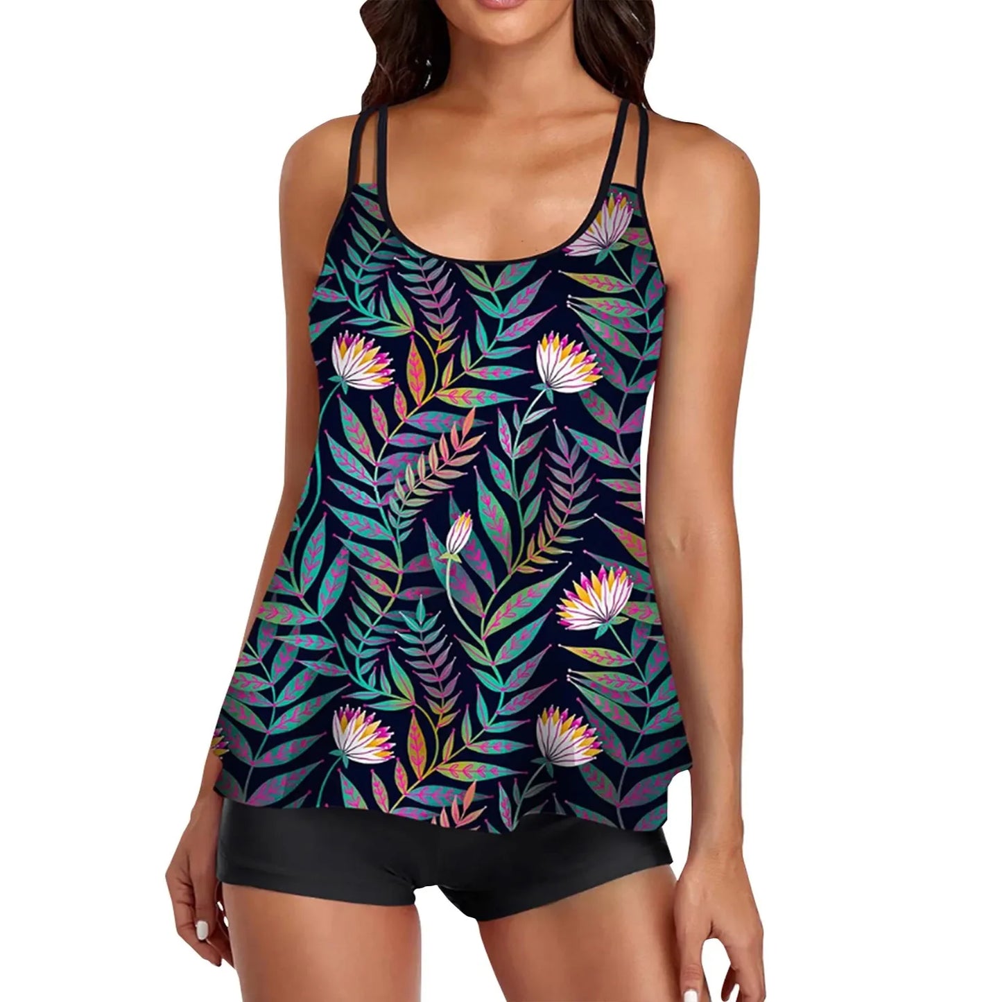 Women Casual Tropical Print Tankini Swimsuit Set - Empire P.E