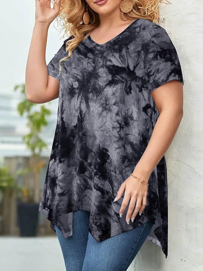 5XL Plus Size Woman Clothing Tie Dye Short Sleeve - Empire P.E