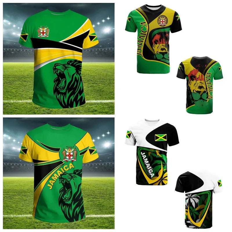 Jamaican Flag 3D Mens T-shirt Football Jersey National Emblem T-shirt Football Team Uniform World Cup Training Suit Running Suit - Empire P.E