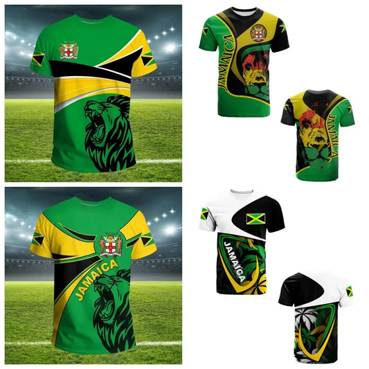 Jamaican Flag 3D Mens T-shirt Football Jersey National Emblem T-shirt Football Team Uniform World Cup Training Suit Running Suit - Empire P.E