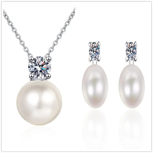 8mm Freshwater Pearl Pendant 0.9ct/set Moissanite Jewelry Sets D Color - Empire P.E
