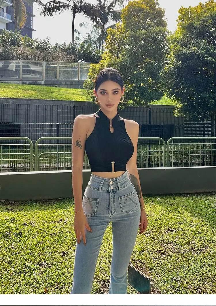 Women Sexy Tank Tops Chic Y2K Tops Halter Off Shoulder Tops Crop Tops Elastic Solid Tank Tops For Women Summer - Empire P.E