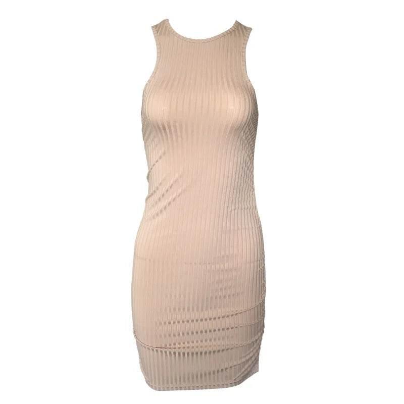 Sexy Stripes Thread Knitting Slim Bodycon Dress Women Sleeveless Solid Color Skinny Mini Dress Elegant Club Party Vestidos - Empire P.E